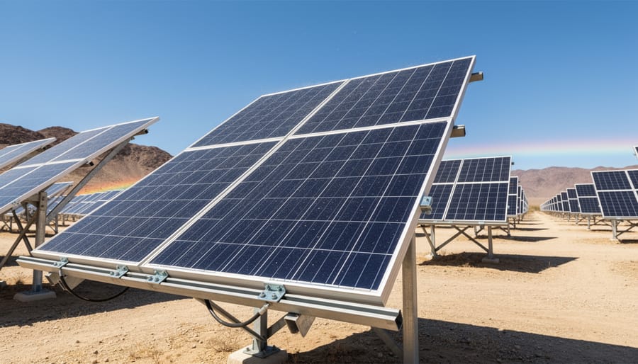 JA Solar DeepBlue 4.0X solar panel under strong midday sunlight with background ground heat shimmer