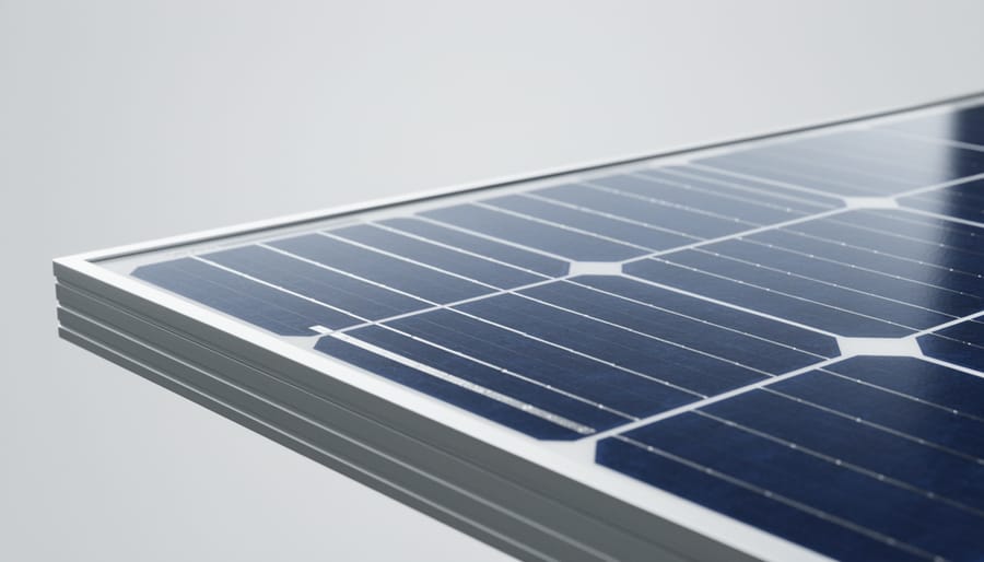 Jinko Tiger Neo N-Type solar panel photographed in close detail showing its glass surface and metal frame