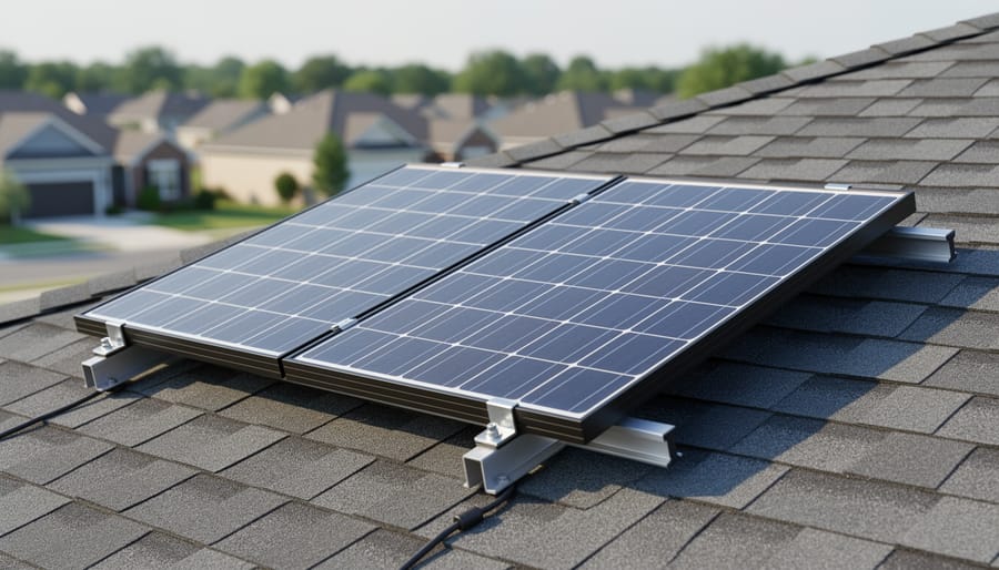 Risen Energy Titan solar panel photographed with a simple jobsite mounting frame and tools in the background