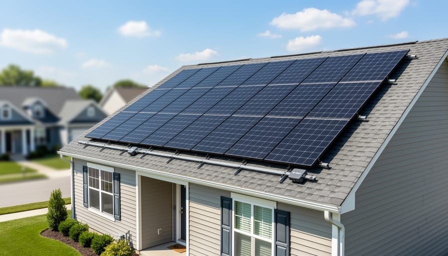 Trina Solar Vertex S panels installed on a residential roof under an overcast sky