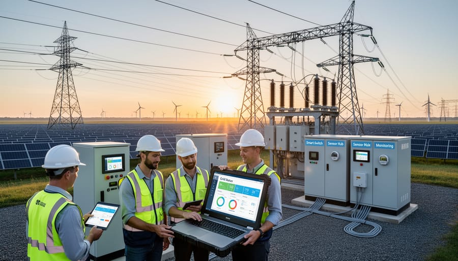 Power substation equipment with transformers and high-voltage infrastructure under dramatic daylight